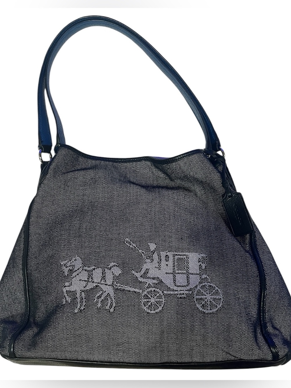 Coach canvas shoulder bag silver horse and carriage embroidered front
